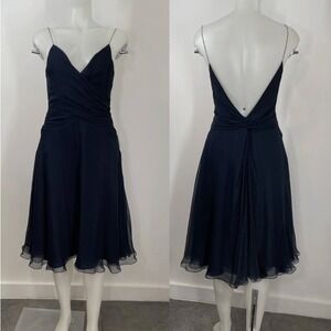 NWT Ralph Lauren Black Label Silk Chiffon Midi Dress Navy Low Back Size 6 READ